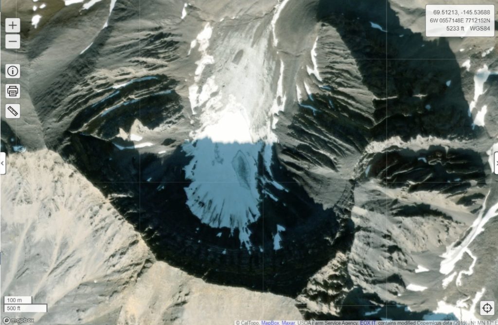 Il Northermost Glacier come appare su www.caltopo.com