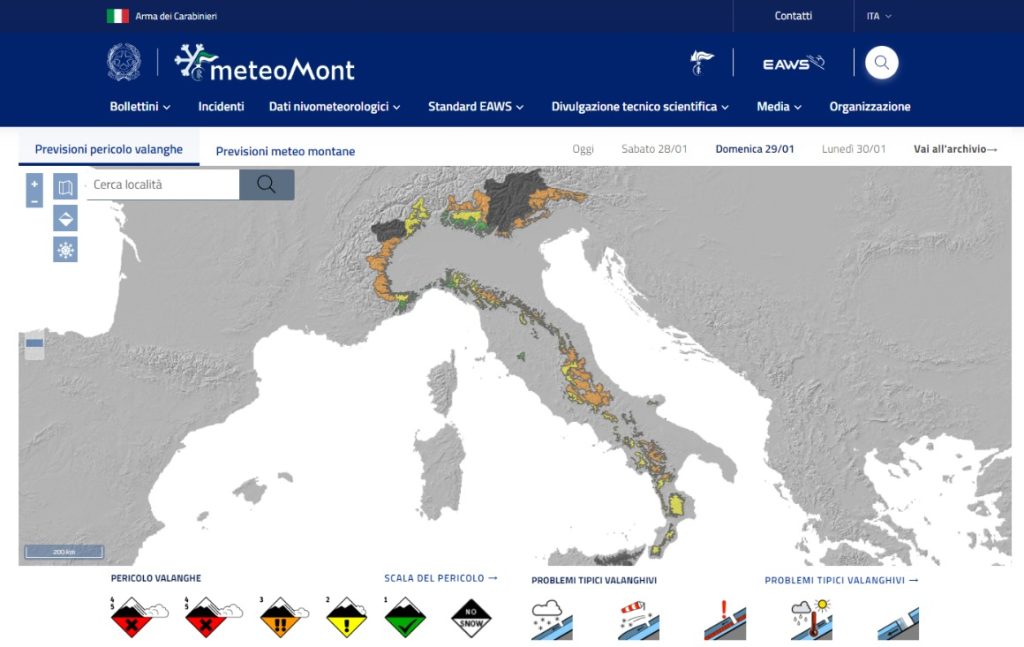 Bollettino Servizio Meteomont Carabinieri 29.01.2023