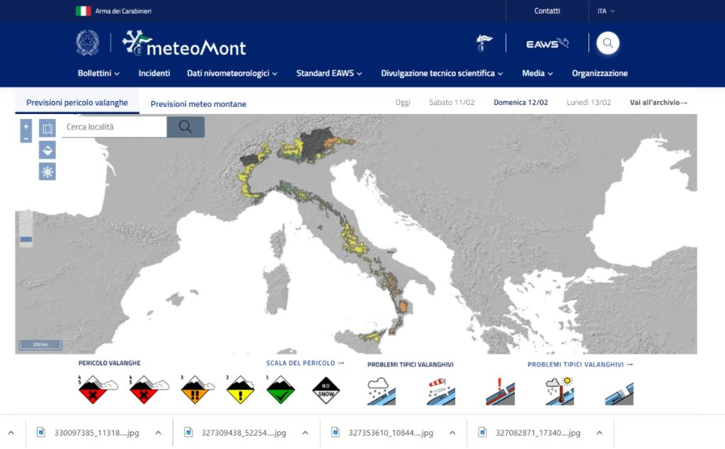 Bollettino Servizio Meteomont Carabinieri - Domenica 12.2.2023