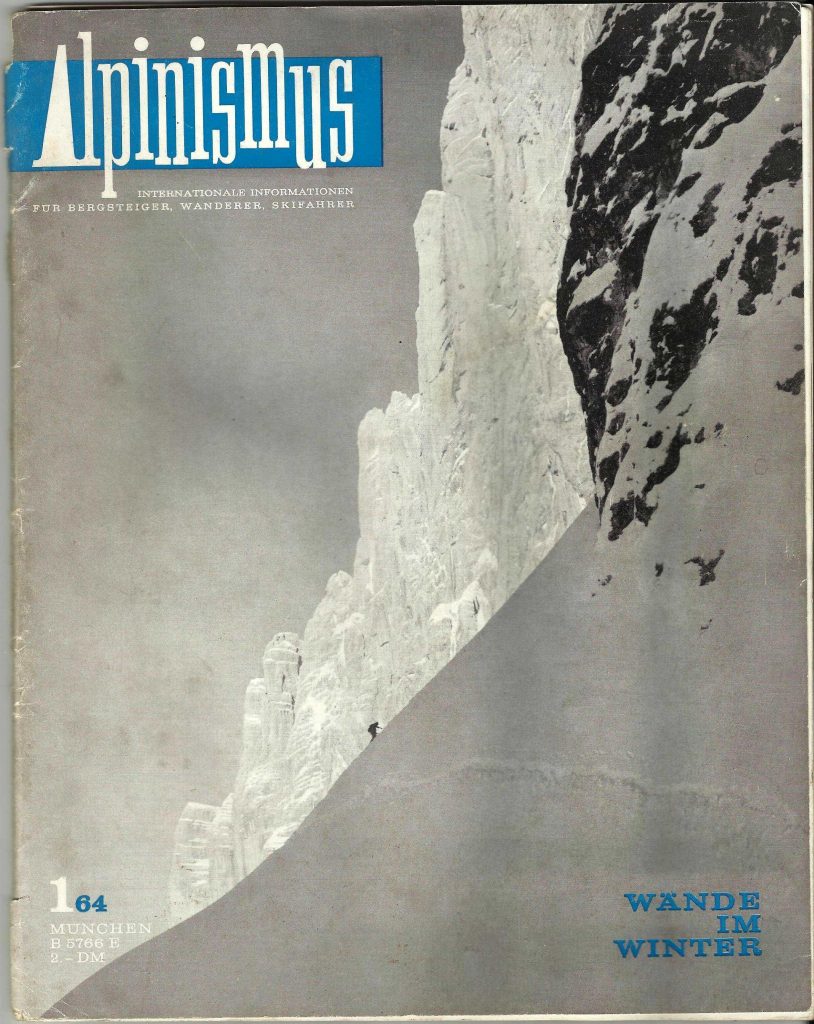 Salendo verso l’attacco – foto di copertina della rivista tedesca Alpinismus, diretta da Toni Hiebeler
