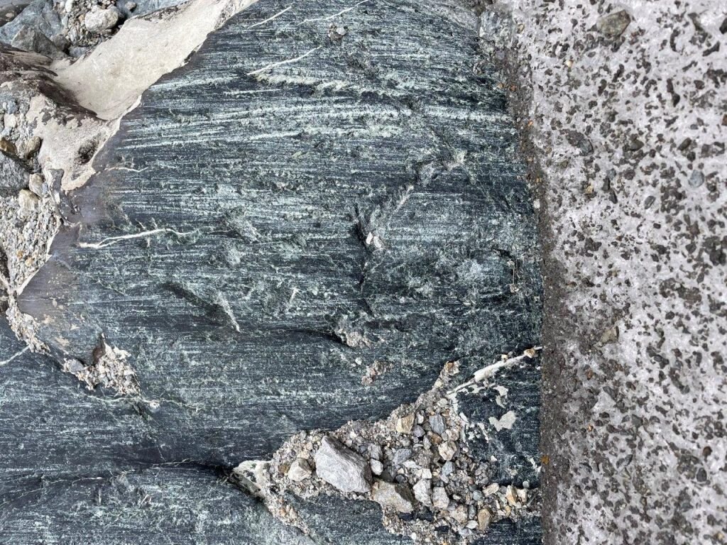 La coperta di ghiaccio scompare velocemente, nuove rocce striate vedono la luce. Foto di Michele Comi