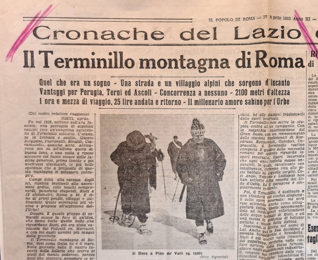 Il primo articolo che parla di Mussolini e del Terminillo