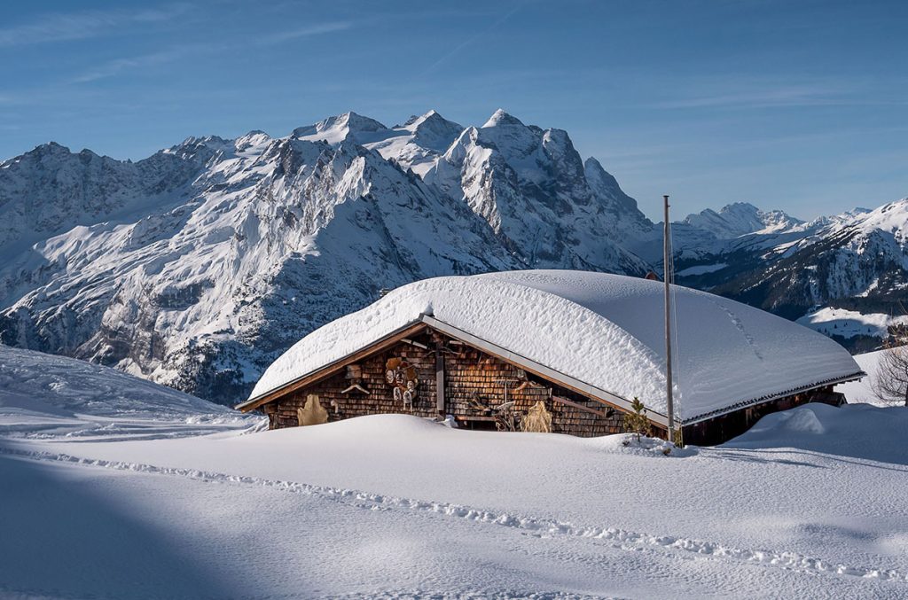 Le grandi vette dell'Oberland bernese come si vedono appena a monte di Meiringen