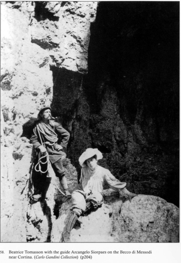 La Tomasson con la guida Angelo Siorpaes al Becco di Mezzodì. Foto Archivio Carlo Gandini