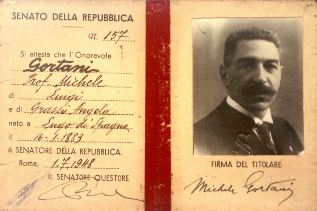 La tessera da senatore di Gortani