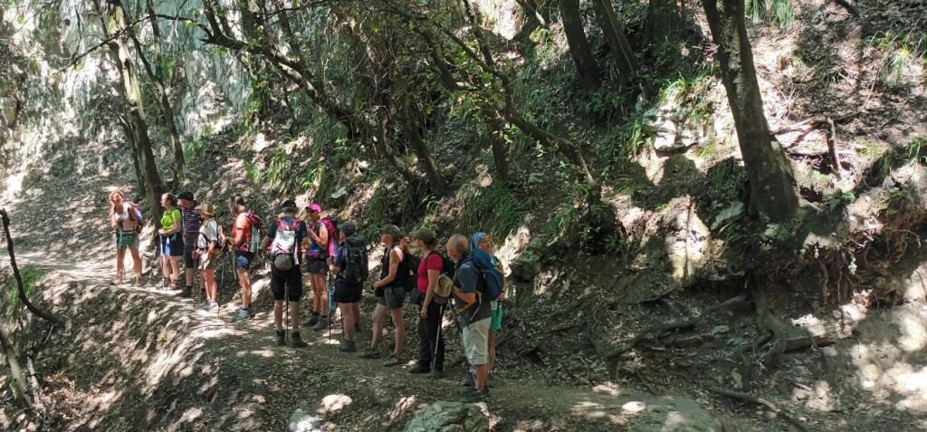 Un gruppo di escursionisti nella parte del sentiero immersa nella macchia. Foto Barbara Falace