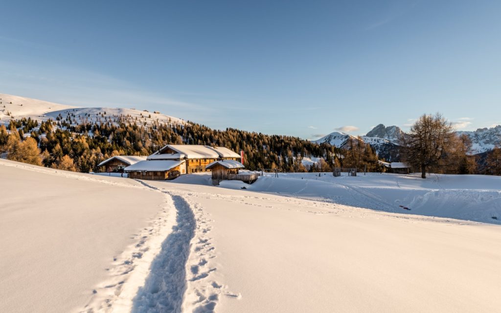 La Kreuzwiesen Alm immersa nella neve sull'Alpe Luson CHannes Niederkofler