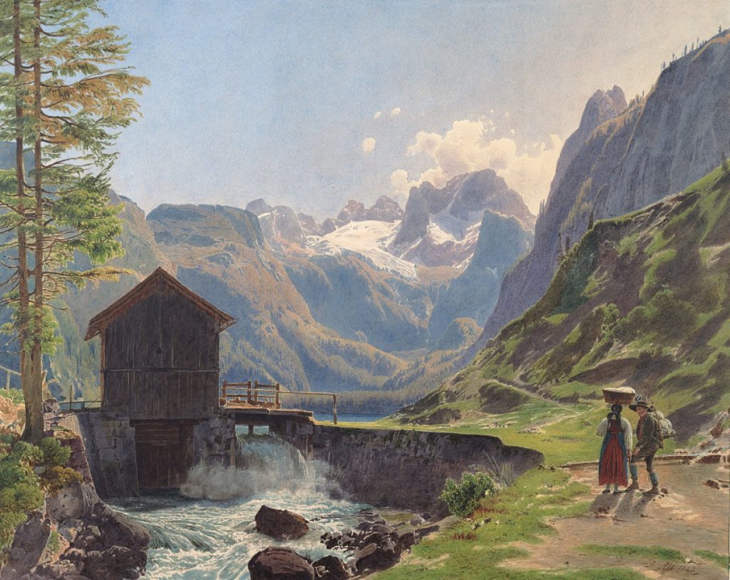 Der Dachstein im Salzkammergut vom vorderen Gosausee, opera di Rudolf Von Alt (1840) @ Museo Albertina