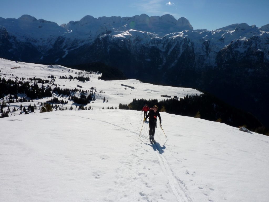 Salendo ai Curtissons, alle spalle Piani Montasio e Canin. Foto Melania Lunazzi