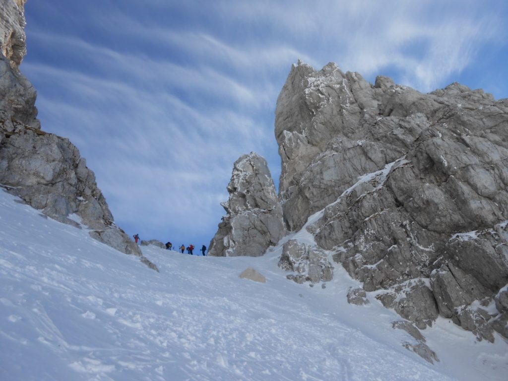 Sci alpinisti sulla Forca del Palone. Foto Renato Tirelli