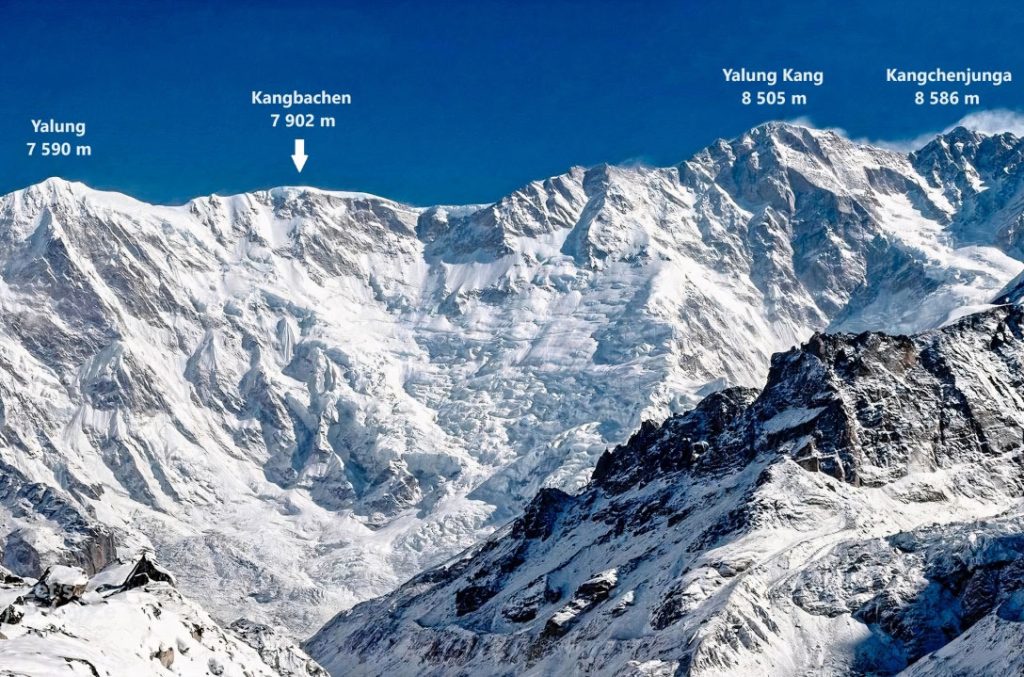 Il Gruppo del Kangchenjunga con, all'estrema sinistra, lo Yalung Peak
