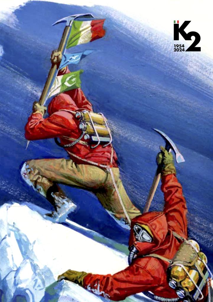 Compagnoni e Lacedelli sul K2 dipinti da Severino Baraldi nel 1975