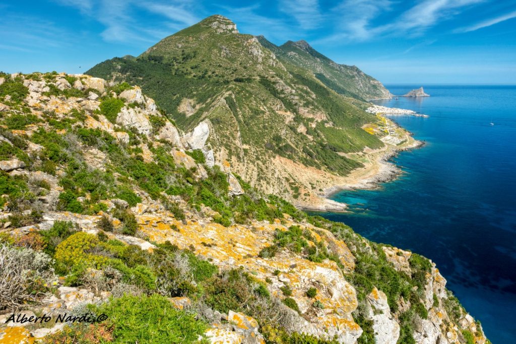 Il Pizzo Falcone e, sullo sfondo, Punta Troia visti da Punta Basano. Foto Alberto Nardi