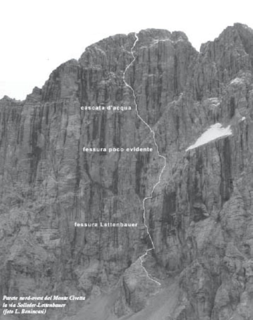 La via Solleder-Lettenbauer sulla parete Nord ovest del Civetta. Foto Leandro Benincasi