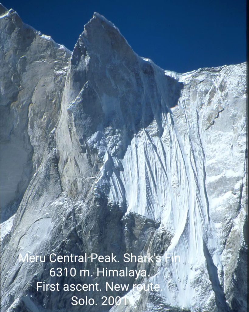 Meru Central Peak. Per la salita in solitaria su una nuova via di questa parete Babanov vinse il Piolets d