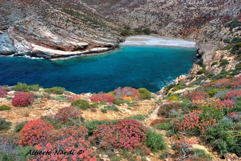 La costa di Folegandros colorata dall