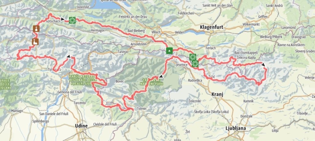 La mappa dello Julius Kugy Alpine Trail