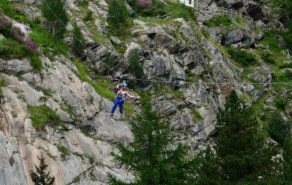 La zipline di Saas Fee, in Svizzera, foto Stefano Ardito