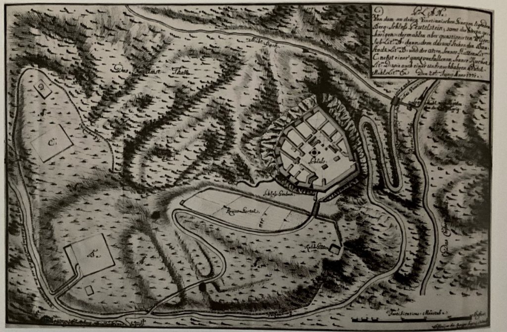 La pianta del castello e dintorni nel 1771 ( da Giuseppe Richebuono, Storia d