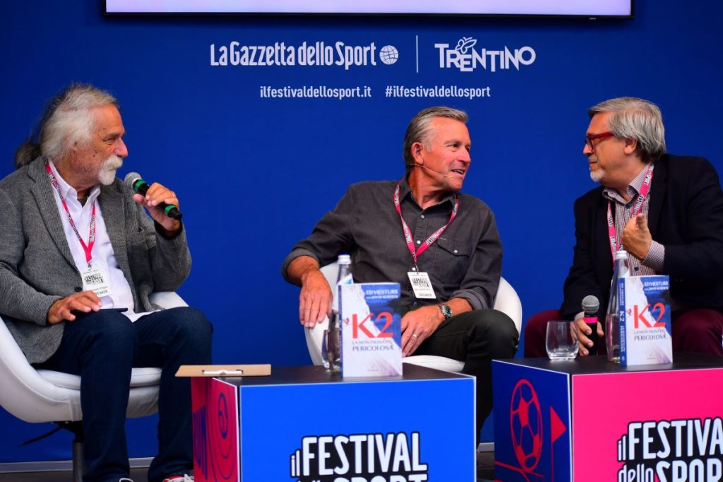 Alessandro Filippini, Ed Viesturs e Luca Calvi a Trento, foto Stefano Ardito