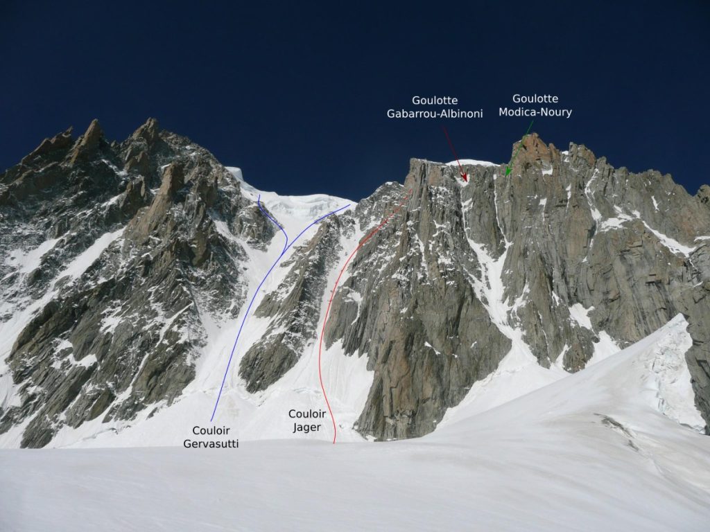 Il Couloir Gervasutti sulla parete est del Mont Blanc du Tacul, salito per la prima volta da Gervasutti e Renato Chabod nell