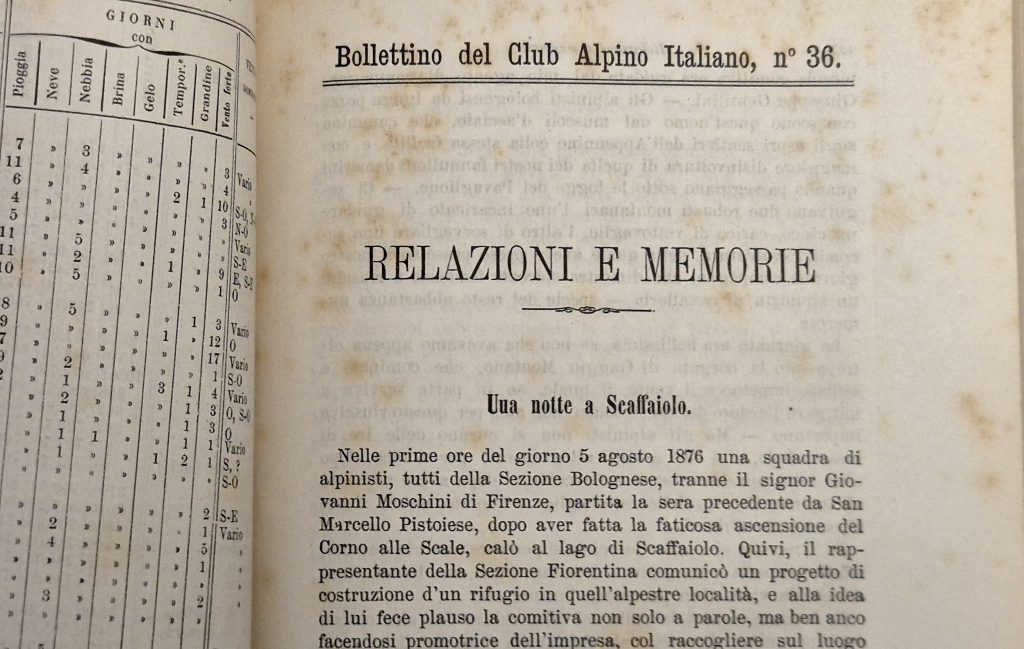 Una pagina del Bollettino 1878 del CAI