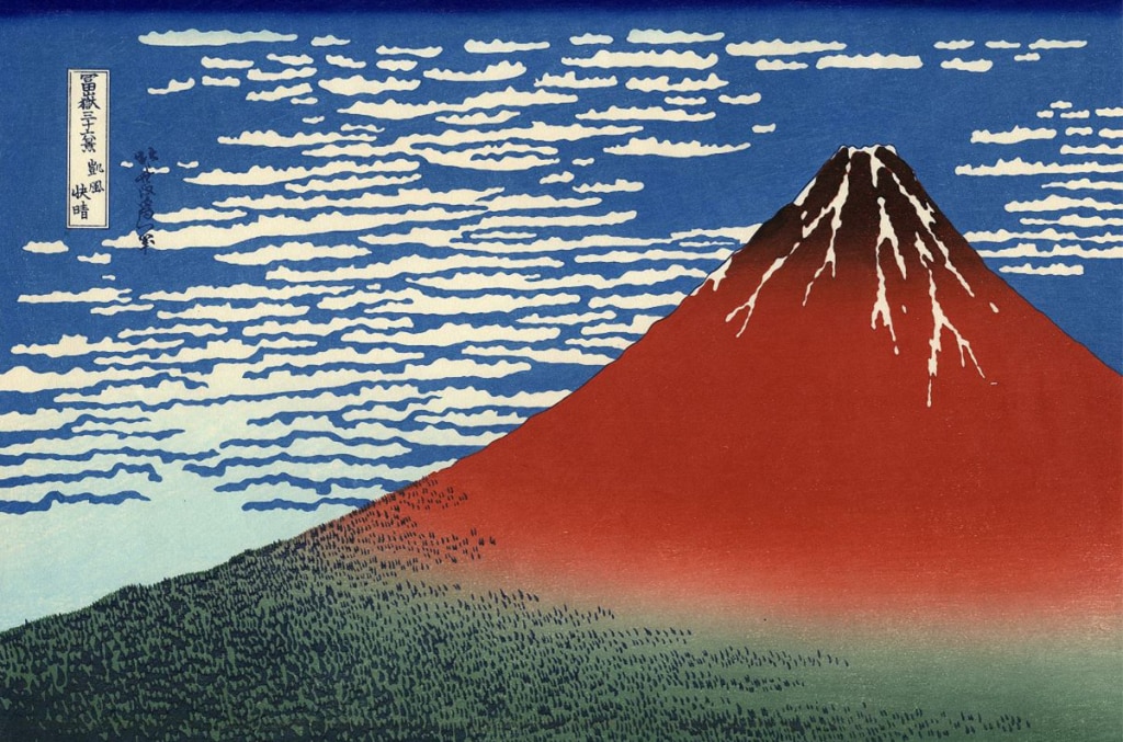 Red Fuji southern wind clear morning, una delle 36 vedute del Mt Fuji di Katsushika Hokusai