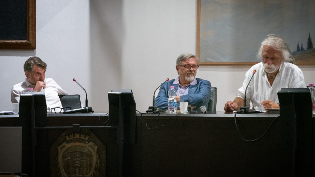 Antonio Montani, Luca Calvi, Alessandro Filippini durante la serata di Auronzo del 23 agosto. Foto Luigi Tassi