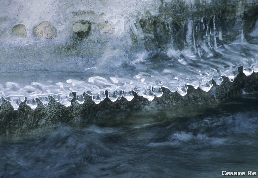 La F90x nel torrente. In Valtournenche, in una forra del torrente Marmore. Inverno 2002. Fa un freddo boia, tra neve, ghiaccio e le cascatelle di questo impetuoso torrente valdostano. La mia F90x scatta allegramente, nonostante i 20 gradi sottozero. Ok...il motore di trascinamento della pellicola non è proprio arzillo, ma, con un verso strano, comunica acusticamente tutto lo sforzo climatico che deve sostenere. Però tutto funziona bene. Sto fotografando una serie di cascatelle con stalattiti e parti ghiacciate. Bei momenti, sino all'urlo di dolore, con vari improperi incorporati ed espressioni colorite, per nulla in bianco e nero, del sottoscritto. Un attimo di distrazione, un rapido scivolone su infido verglass che ricopre le rocce del torrente e la caduta, con conseguente e dolorosissimo atterraggio sulla rotula. In quel momento ero pronto a giurare di essermi frantumato una gamba, con annessi e connessi. Un forte dolore, subito mitigato dalla vista della mia Nikon F90x docilmente appoggiata ad una roccia, mezza sommersa dall'acqua, con lo sportello aperto e la pellicola diapositiva ben esposta alla luce, quindi "bruciata" per la parte visibile, anzi pure bagnata. Buone notizie, comunque...non mi sono rotto nulla e, soprattutto, la mia reflex non si è per nulla guastata. Opportunamente asciugata, dopo qualche ora al caldo, ha ripreso a funzionare come nulla fosse. L'acqua dolce perdona. Ovvio, è necessario specificare che il corpo non era totalmente sommerso, ma solo appoggiato sul fondello. Fantastica questa fotocamera, una delle migliori di Nikon, tra le macchine a pellicola.