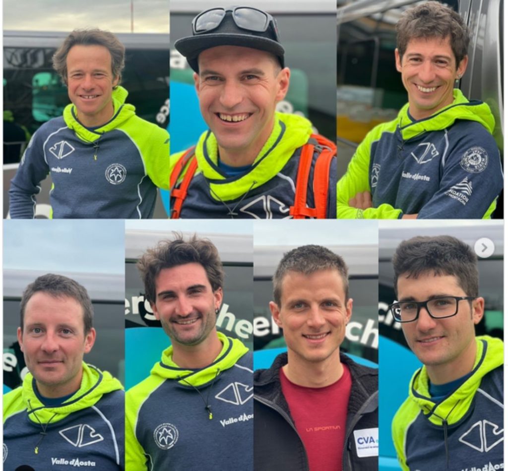 I sette alpinisti diretti verso il Kimshung @Unione Valdostana Guide Alta Montagna