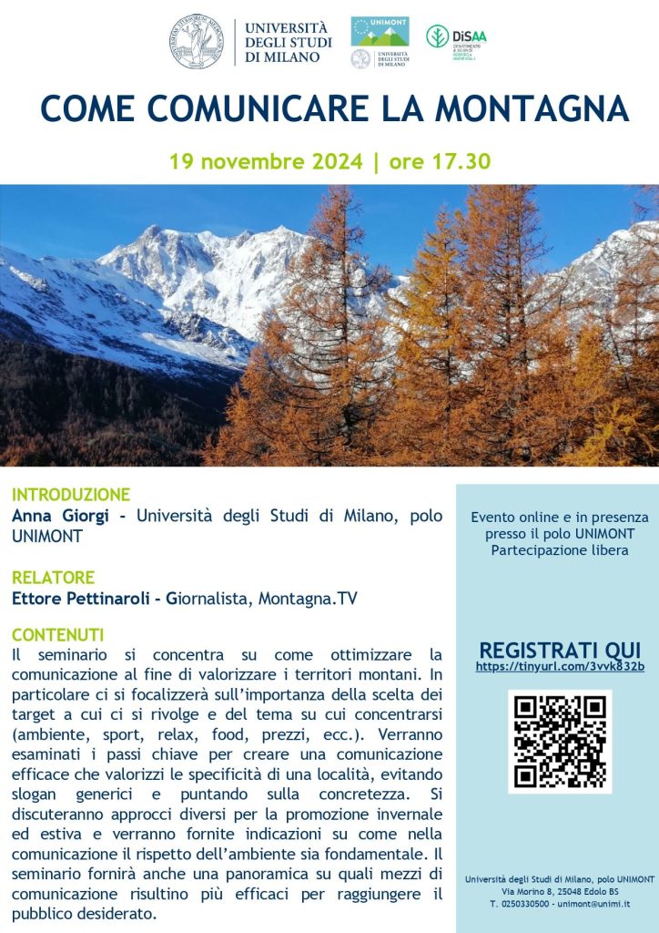 La locandina del seminario Come comunicare la montagna