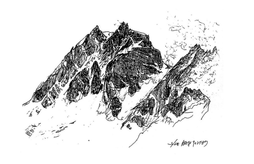 Il Gangkhar Puensum, Bhutan, nel disegno di Yoshio Ogata