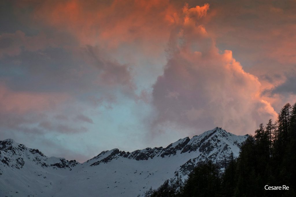 Tramonto sul Gruppo del Pizzo Montevecchio. Foto Cesare Re