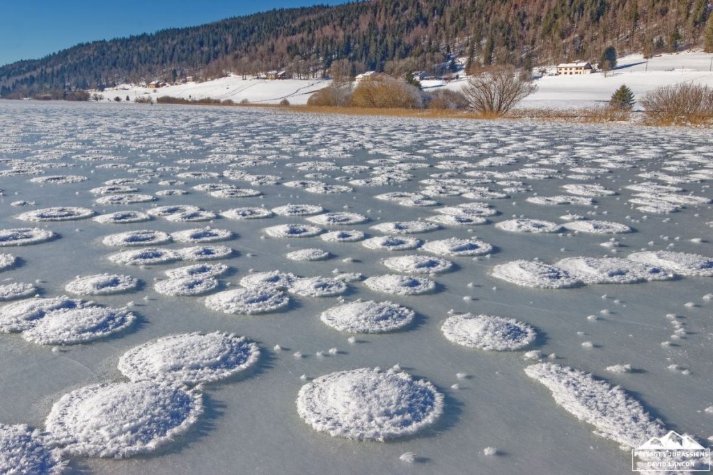 I Pancake snow sul Lac de Rousses, nel Giura Francese. Foto David Lancon, Paysages Jurassiens