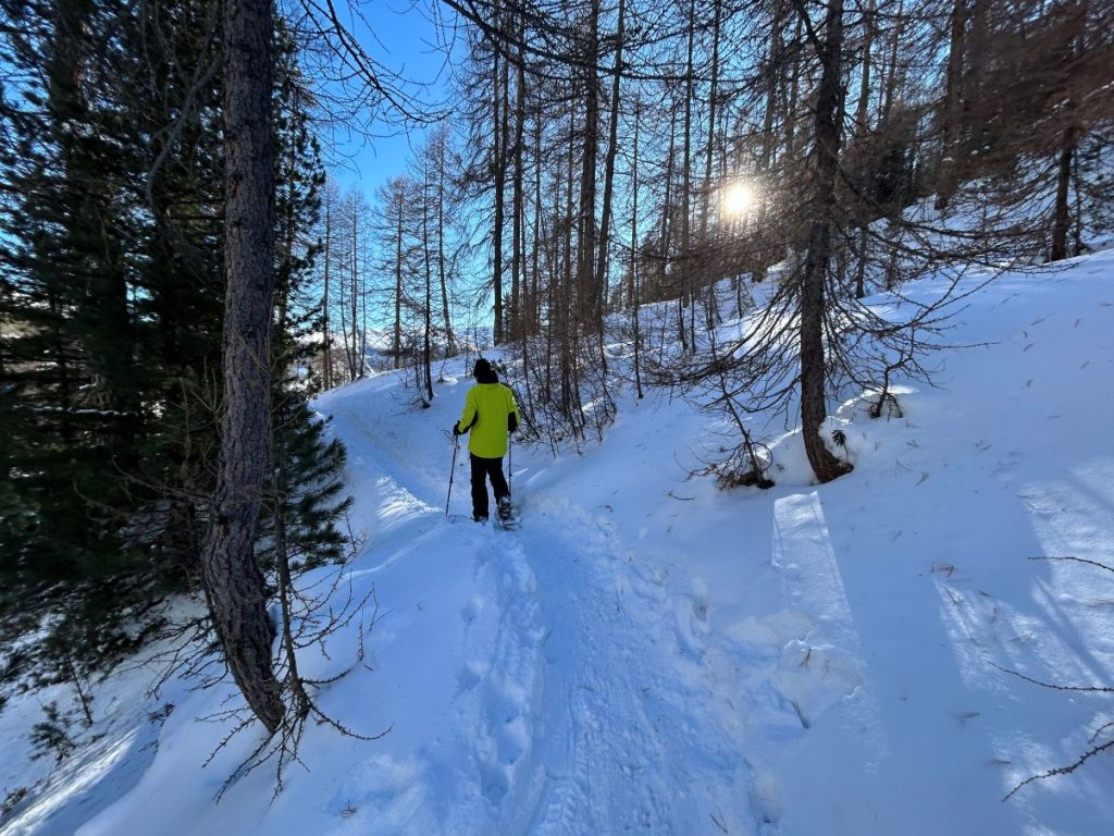 Lungo uno dei tracciati per le ciaspole intorno a Livigno