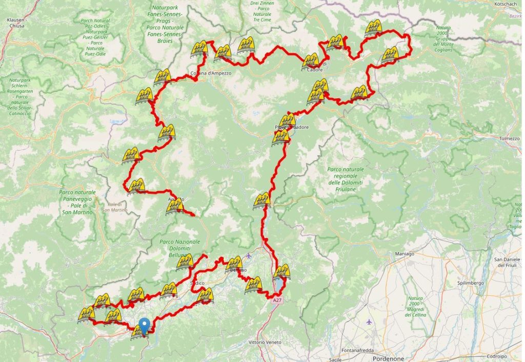 La mappa del Cammino delle Dolomiti