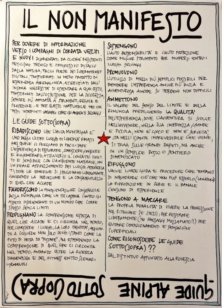 Il non manifesto delle guide alpine sotto sopra, disegno M. Comi