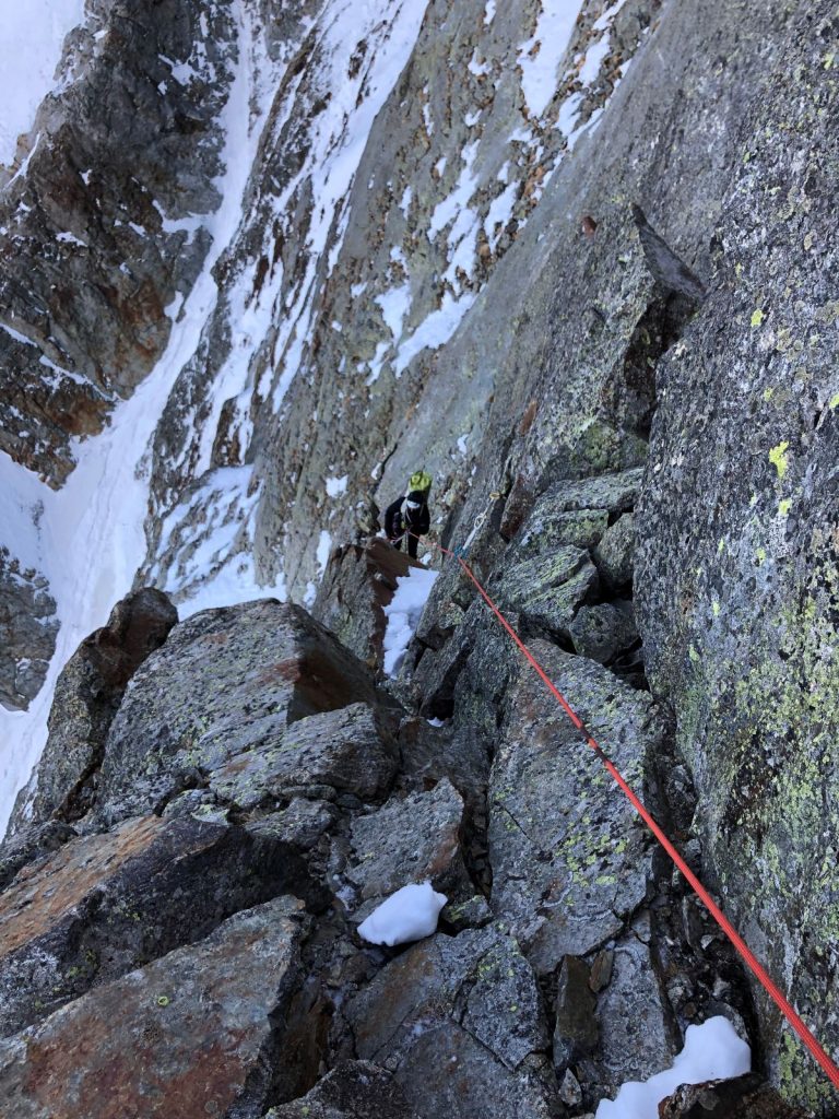 La via del Diedro Rosso sulla parete Nord del Corno Stella