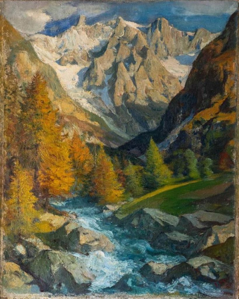 Grandes Jorasses con Dente del Gigante, 1952, olio su tela