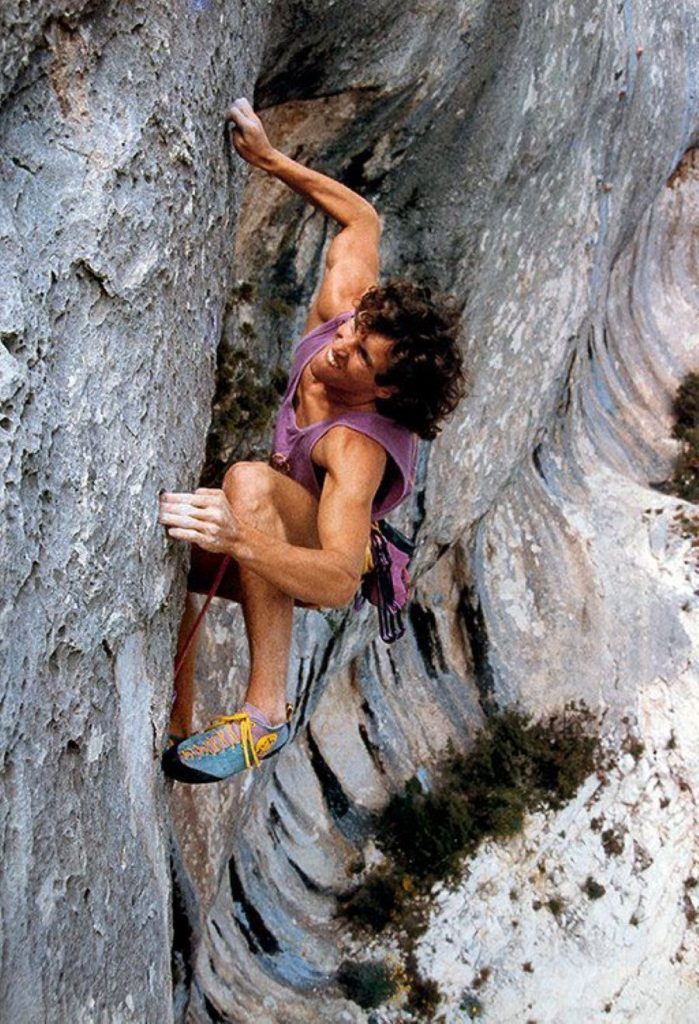 Stefan Glowacz su Brouette en chantier (8b+) in Verdon, sul finire degli anni Ottanta @ Archivio Glowacz