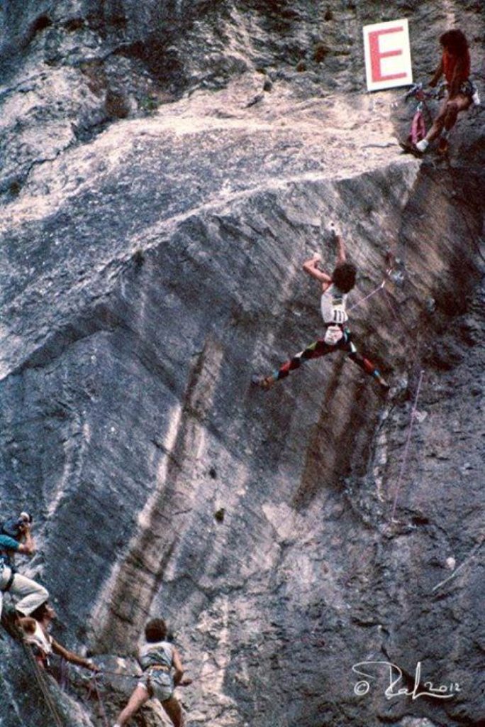 Stefan Glowacz in gara ad Arco nel luglio 1986. Foto Raffaella Lunelli