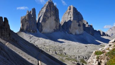 Le Tre Cime di Lavaredo viste da Nord. Foto Stefano Ardito