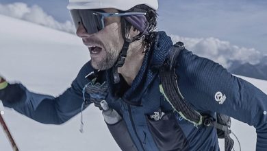 Benjamine Vedrines corre verso la vetta del Monte Bianco. Foto di Noa Barrau