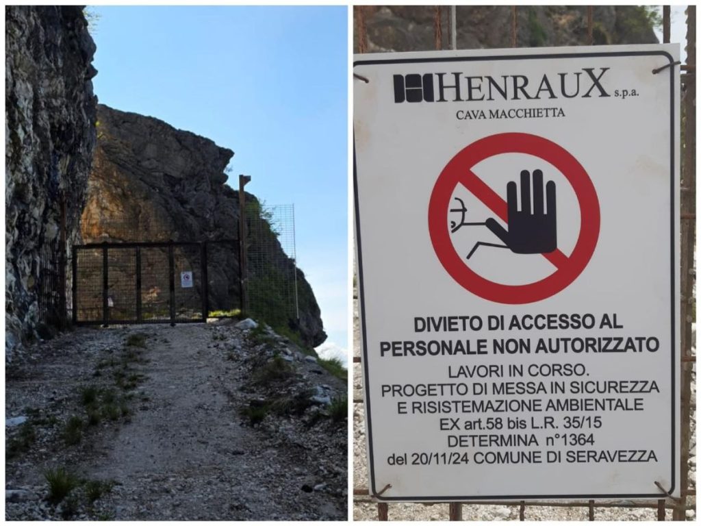 Il cancello che blocca l'accesso al sentiero della Tacca Bianca