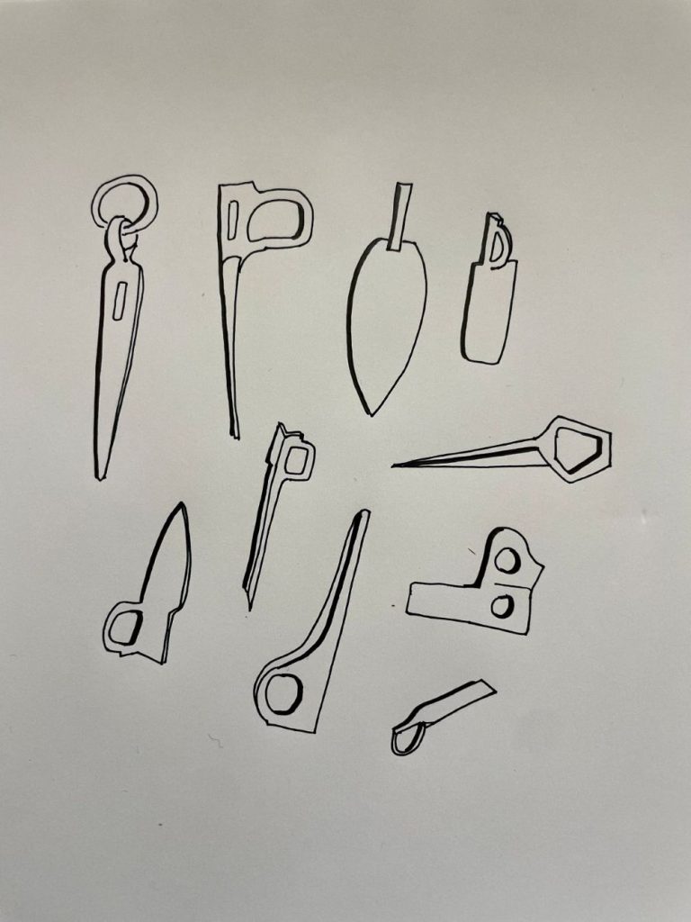 Chiodi da roccia. Disegno di Michele Comi