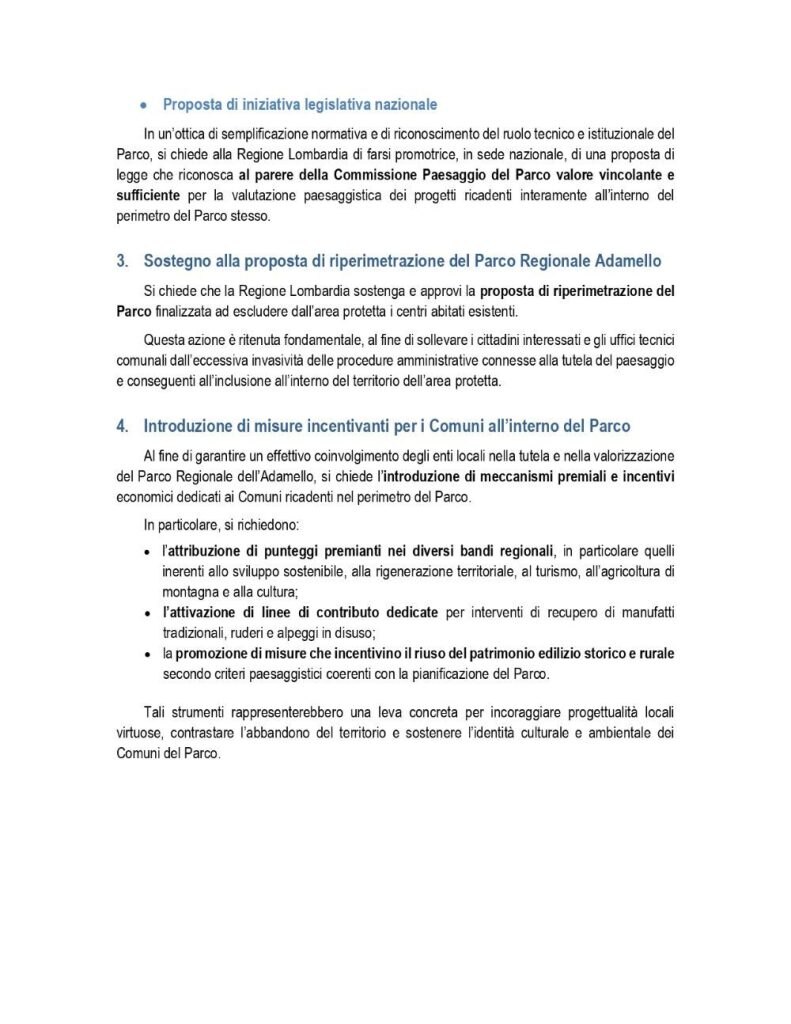 La seconda pagina del documento della Comunità Montana della Valle Camonica