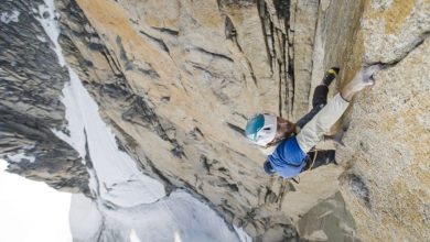 Vanhee durante la scalata di Voie Petit . Foto Bernardo Gimenez-Julien Nadiras