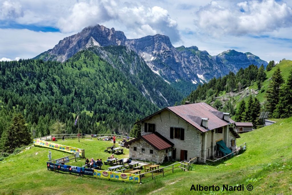 La vista dal Pass de Mura. Sullo sfondo il Sass de Mura, la vetta più alta del Gruppo del Cimonega. Foto Alberto Nardi