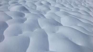 Il reticolo di drenaggio impresso sulla neve dopo la pioggia (foto M. Comi)