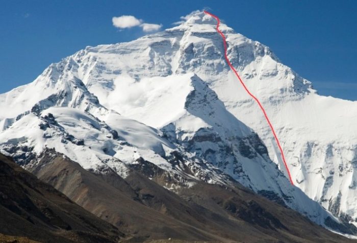 La linea diretta del Couloir Hornbein e del Couloir giapponese sulla parete nord dell